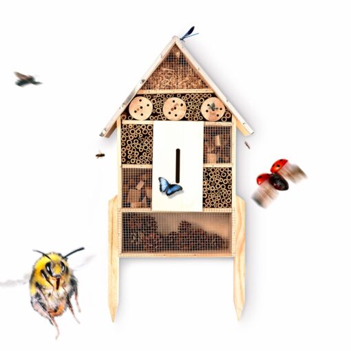 Blumfeldt Domček pre hmyz, plechová strecha, vrátane nožičiek, celoročne obývateľný, borovicové drevo