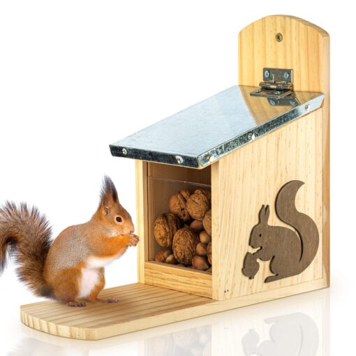 Blumfeldt Kŕmidlo pre veveričky, plechová strecha, borovicové drevo, neošetrené