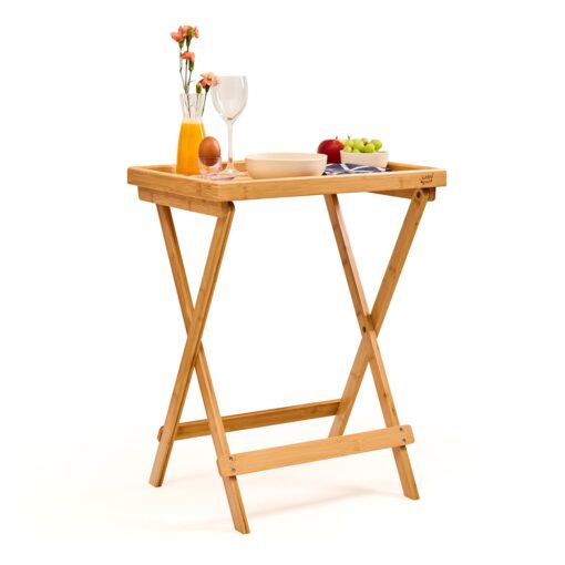 Blumfeldt Príručný raňajkový stolík, ľahký, 50 × 66 × 38 cm, udržateľný, bambus