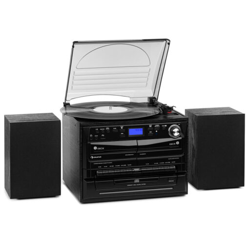 Auna 388-DAB+, stereo systém, 20 W max., platne, CD, kazety, BT, FM/DAB+, USB, čierny