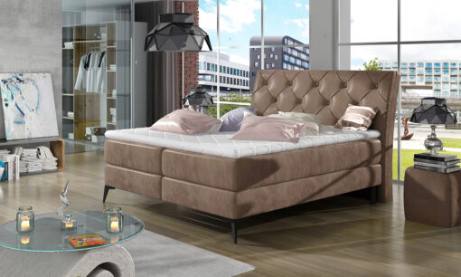 NABBI Lazio 140 čalúnená manželská posteľ s úložným priestorom hnedá